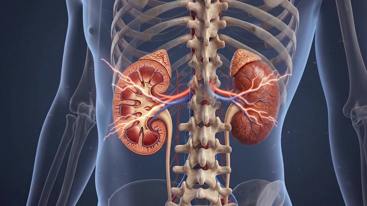 Urinary system anatomy visualization with kidneys and bladder