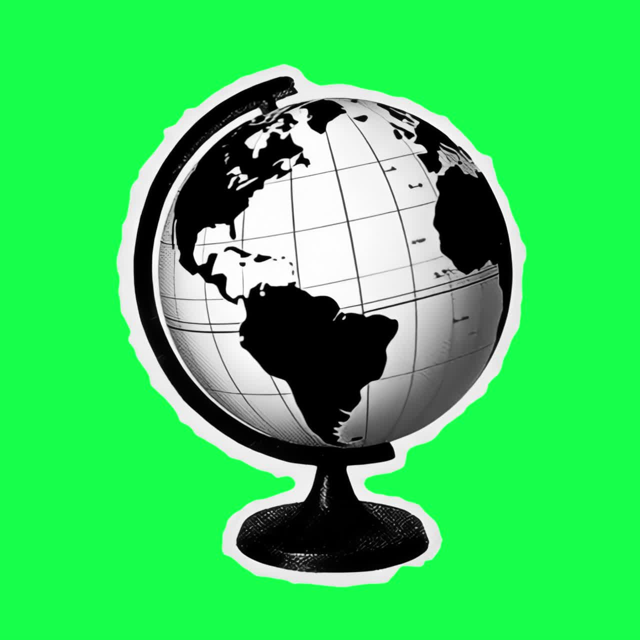 Monochrome globe animation, transparent 4K video, green screen