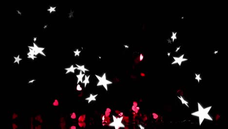 animation of red hearts and white stars falling on black background