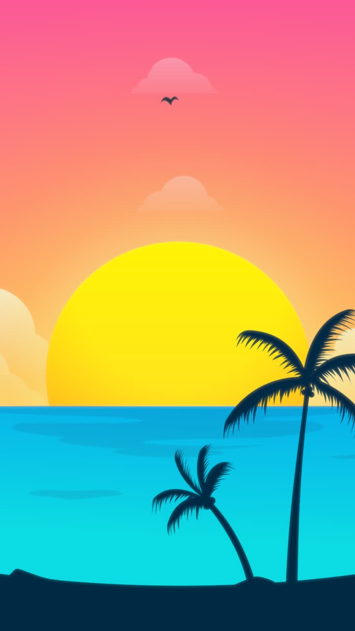 An animation of a Paradise tropical beach with lovely sunset
