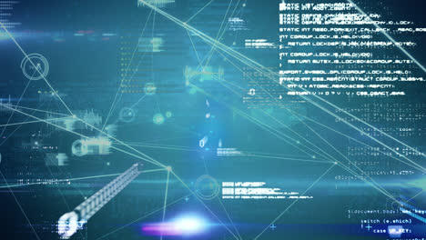 animation of network of connections with icons over data processing