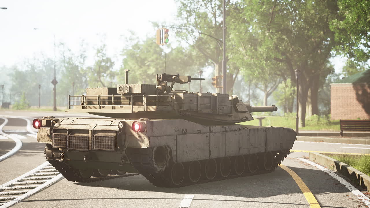 armored tank in big city