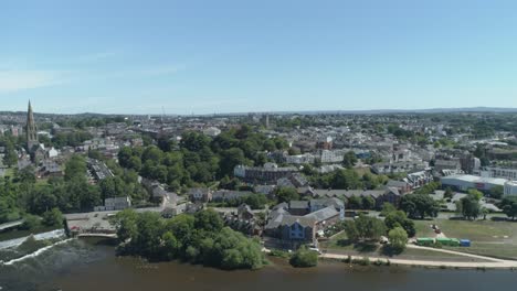 rising aerial from the south side of the river exe facing the city centre