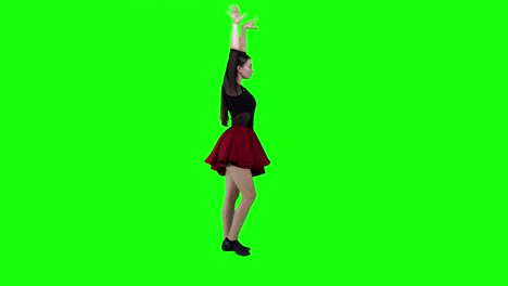 side view of a enthusiastic female dancer performs contemporary dance movements in front of a green screen, chroma key