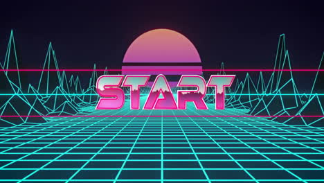 animation of start text over digital sun and mountains