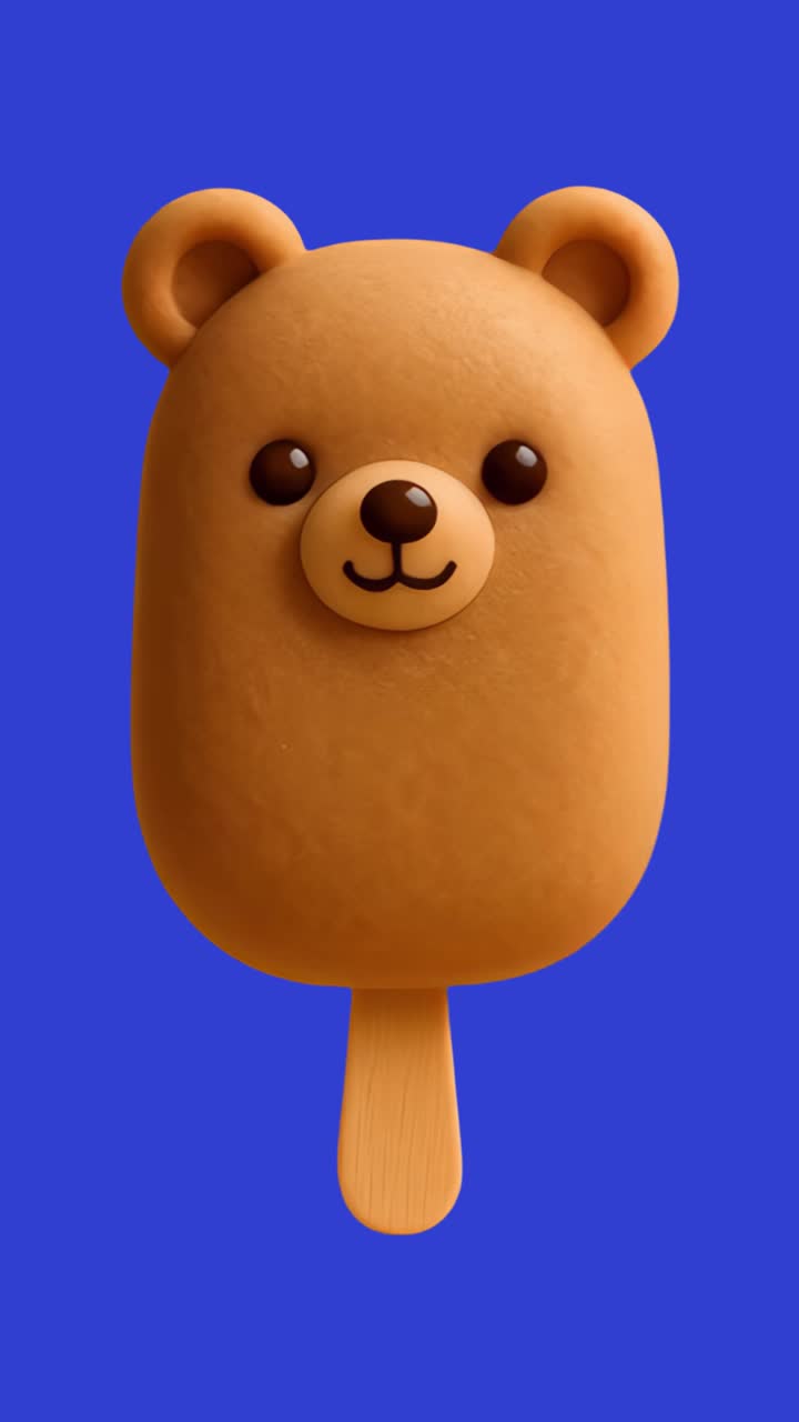 Cute bear-shaped ice cream animation isolated asset, transparent 4K video, alpha channel, ProRes