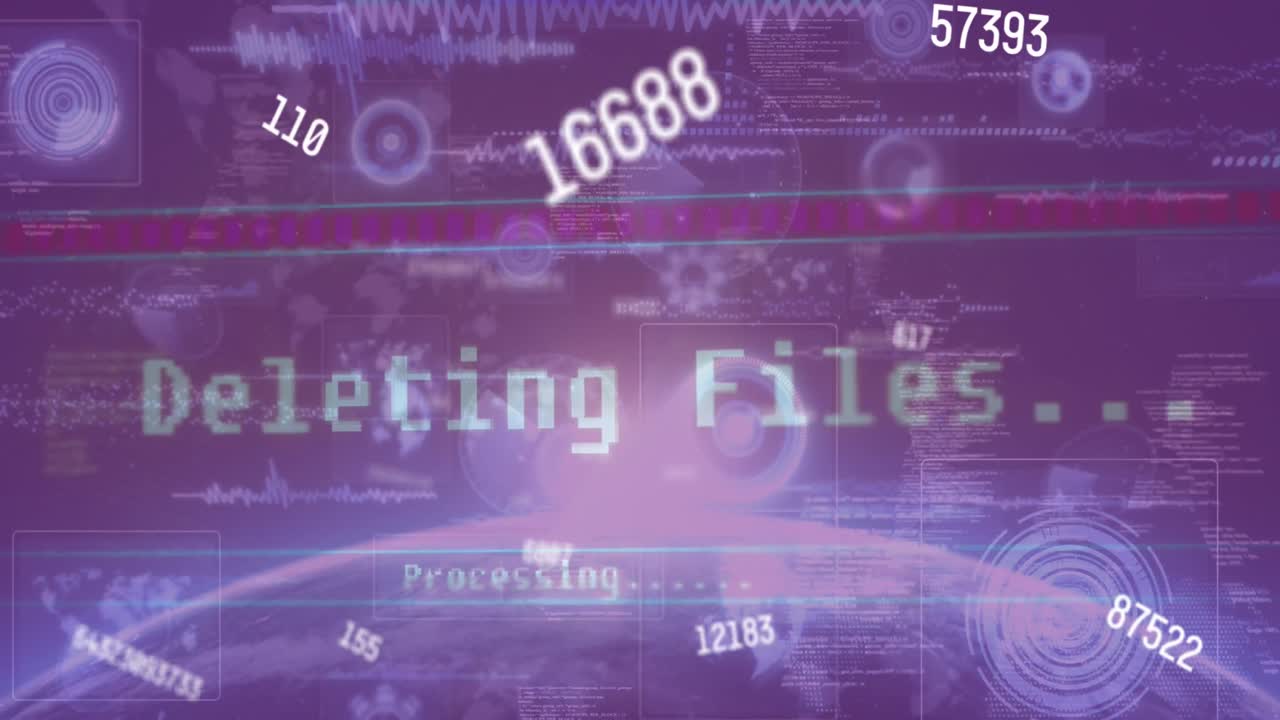 여러 번 변하는 숫자의 애니메이션과 회전하는 지구와 빛의 반점에 대한 데이터 처리