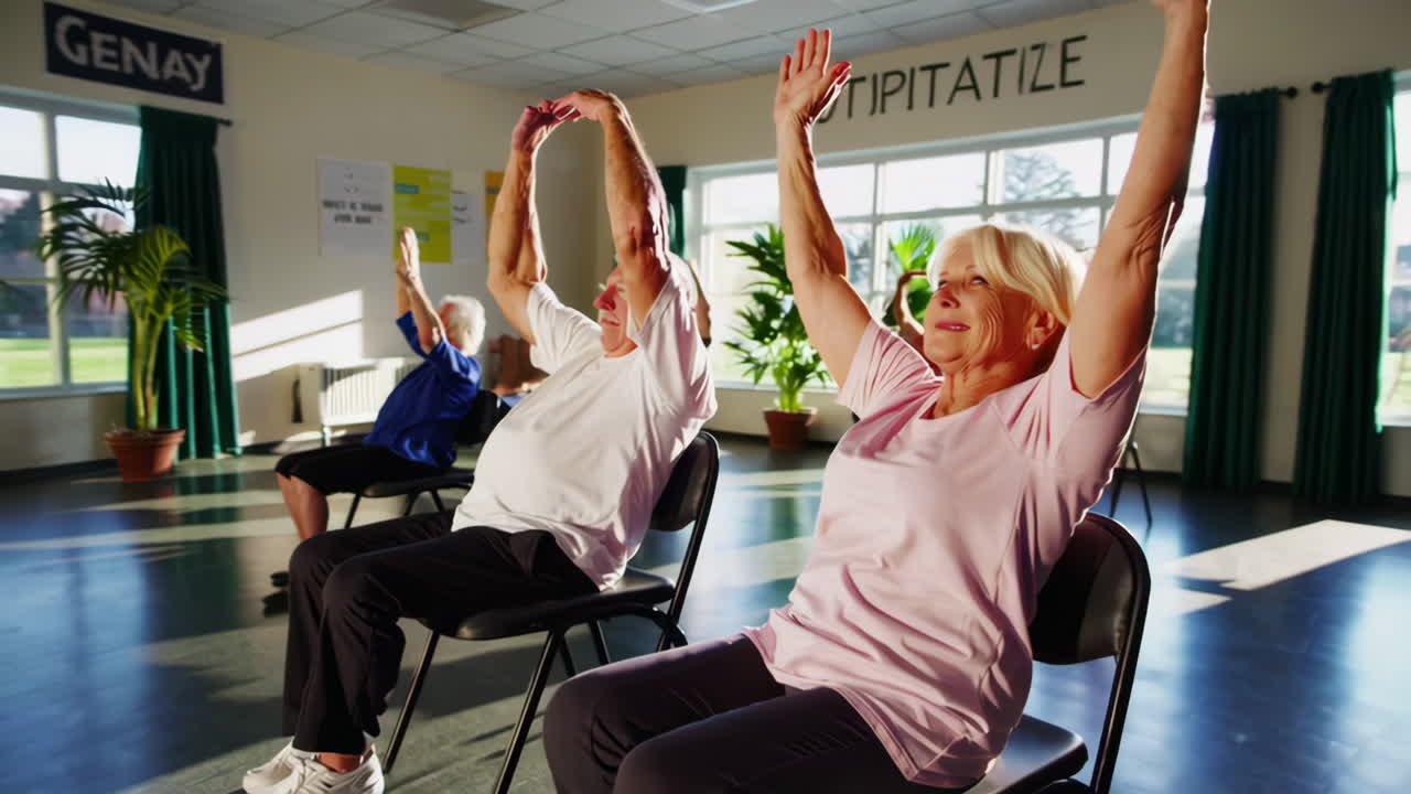 Anziani che Partecipano a una Lezione di Yoga su Sedia