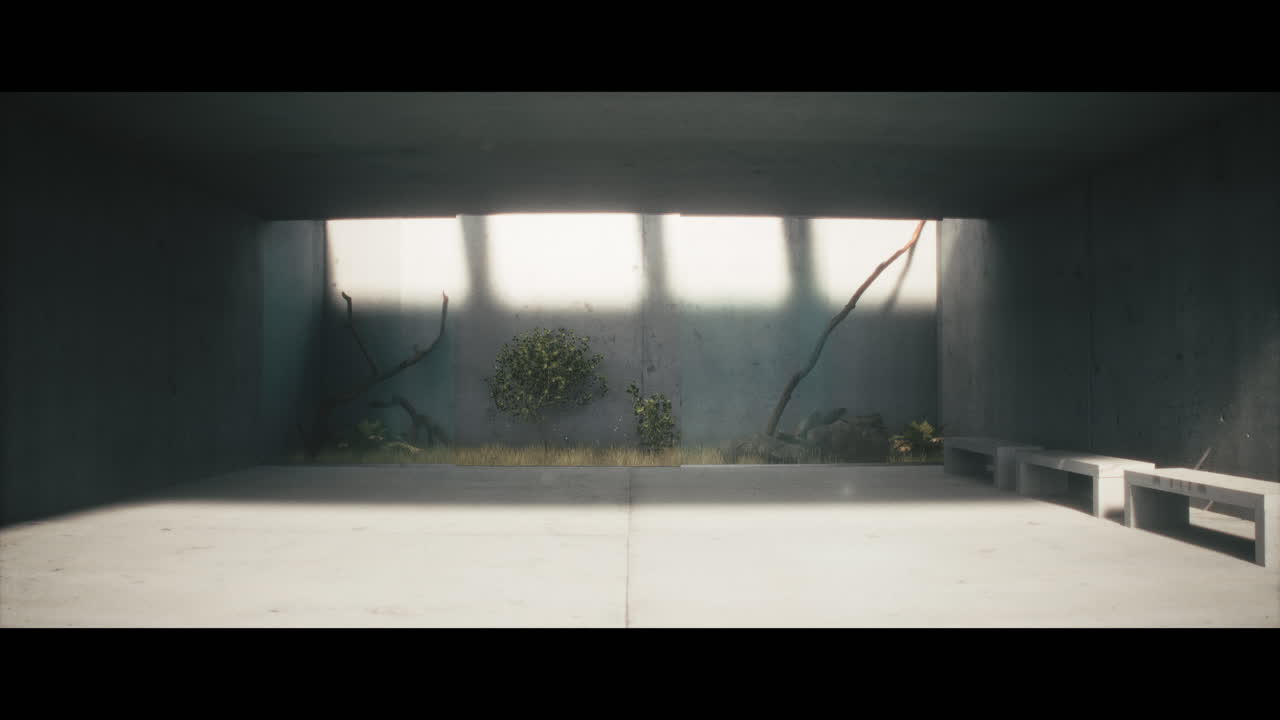 Empty Concrete Interior with Plants