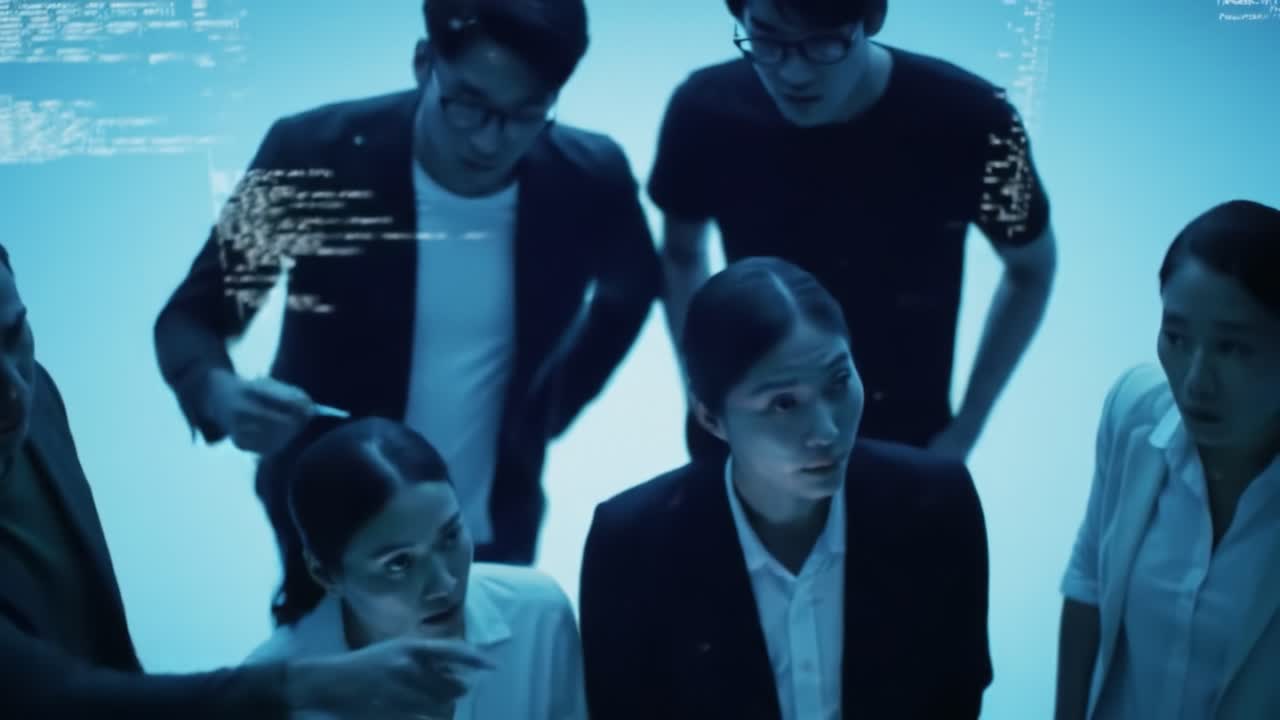 A Group of Professionals Collaborating on Complex Problems in a High-Tech Environment with Emphasis on Data and Technology Solutions