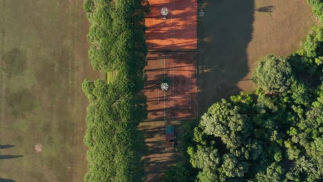 aerial overhead view of tennis courts in a resort of the islands of brijuni
