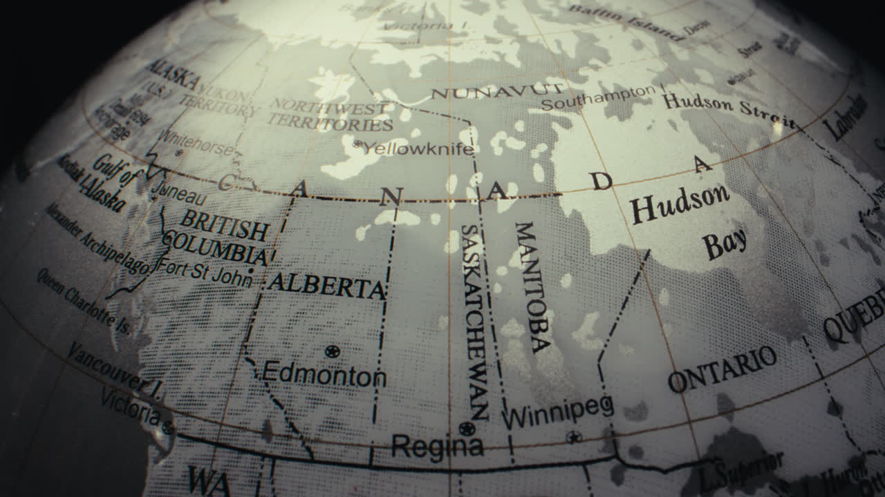 Close-up of a World Globe Focusing on Canada