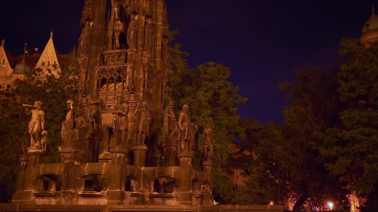 Famous Gothic Kranner's Fountain At The Park Of National Awakening In Prague, The Czech Republic At Night. - czechia