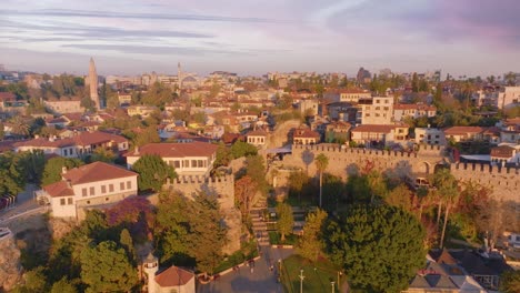 aerial view of a turkish city at sunset