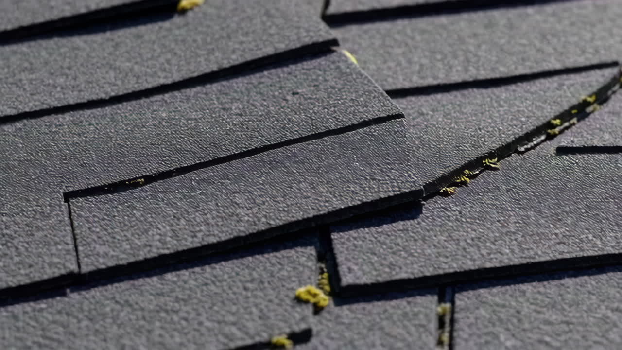 Close-up view of dark gray roof tiles