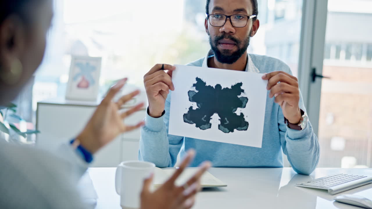 psicología hombre, papel de tinta y análisis con mujer