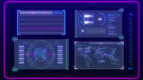 animación digital de la interfaz digital con procesamiento de datos contra un fondo azul