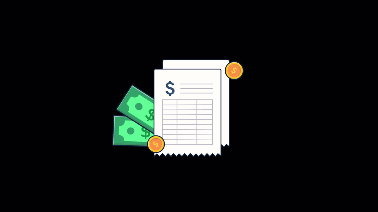Animated Illustration of Bill, Money, and Coins on Black Background