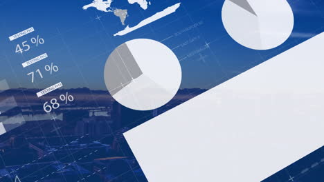 animación del procesamiento de datos financieros sobre el paisaje urbano