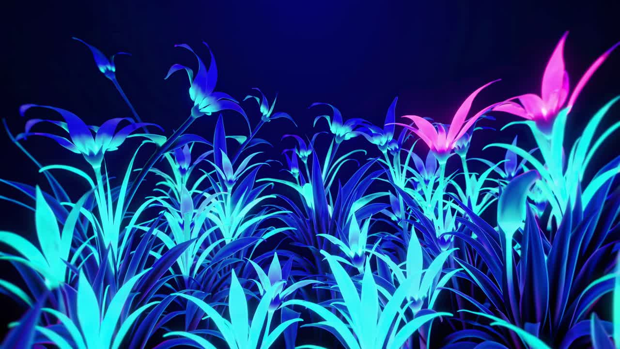 어두운 정원에서 네온 빛나는 꽃