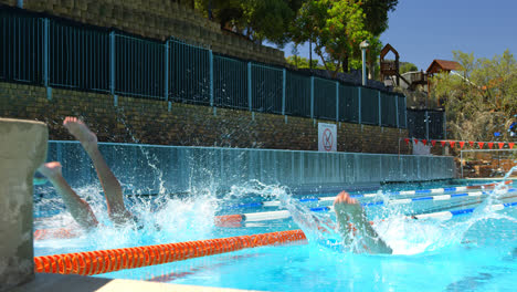 man and woman jumped in pool for swimming 4k