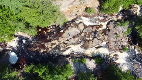 north bay's iconic duchesnay falls, top down aerial view