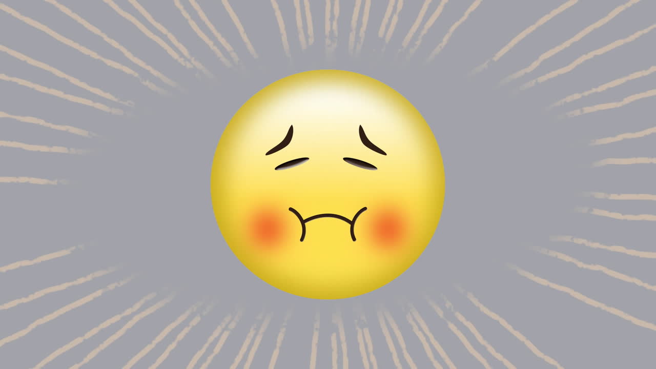 Sad face emoji with blushing cheeks and radiating lines animation