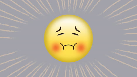 Sad face emoji with blushing cheeks and radiating lines animation