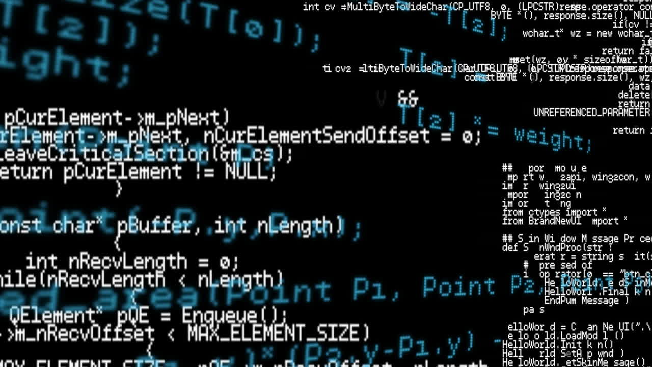 Animation of computer code processing on black background