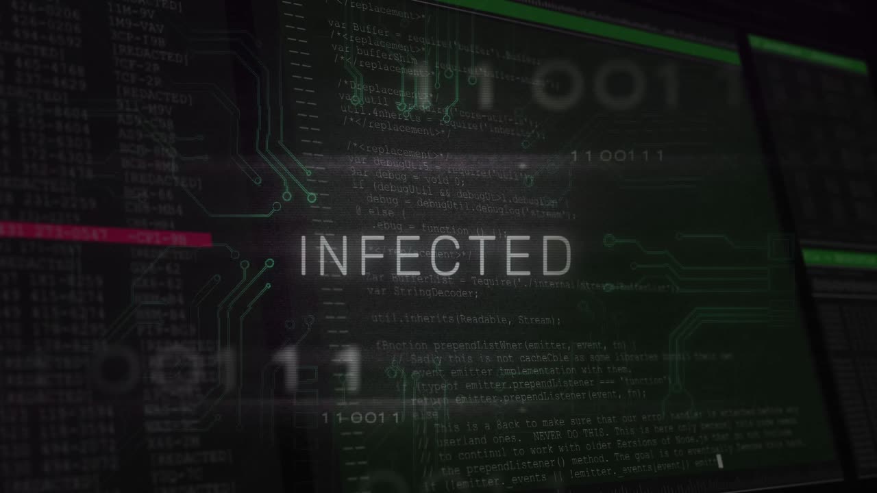 texto infectado y conexiones de microprocesador contra interfaz digital con procesamiento de datos