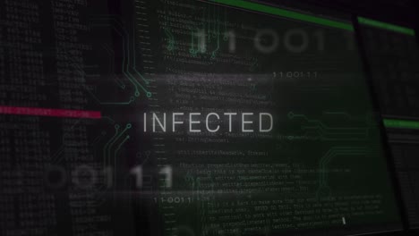 infected text and microprocessor connections against digital interface with data processing