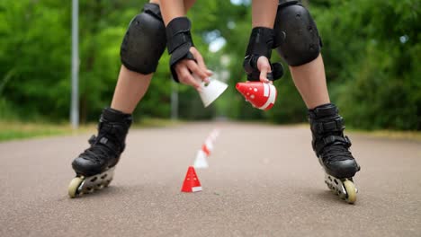 roller skater practicing with cones