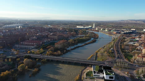la almozara neighbourhood zaragoza spain aerial view sunny day ebro river
