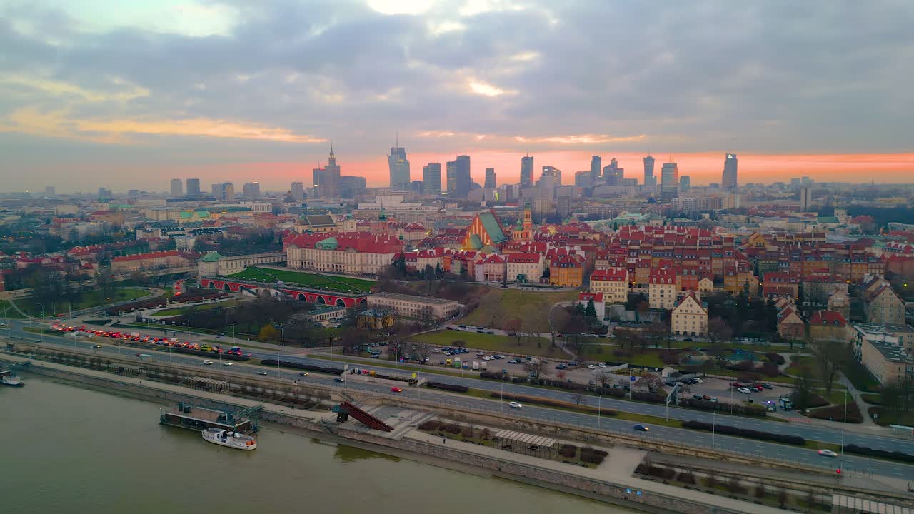 Night Warsaw's Old Town viewed from the royal castle at a height