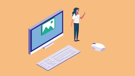 educación en línea con estudiantes femeninas utilizando el escritorio