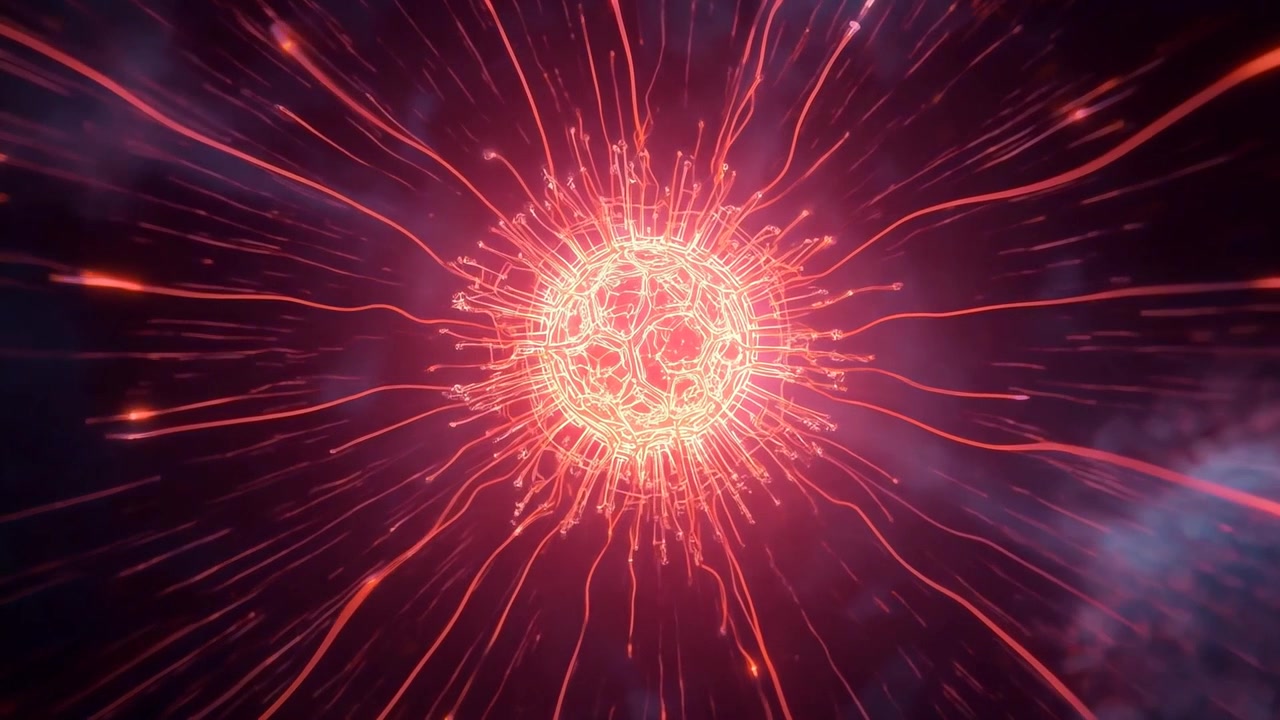 Il nucleo che si illumina causando la pulsazione del nucleo reticolare, inviando filamenti e scintille verso un debole orbe destro