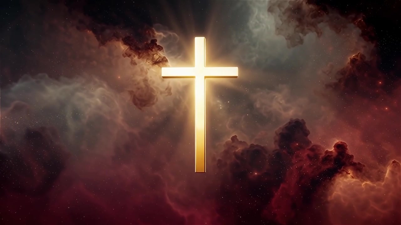 Croce Cristiana Luce Celestiale Sfondo per il Culto.