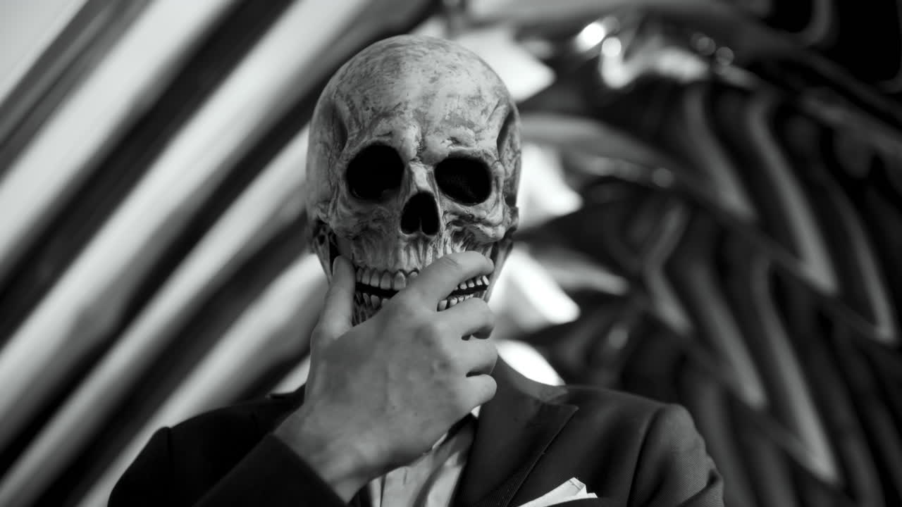 Man in Skull Mask Business Suit