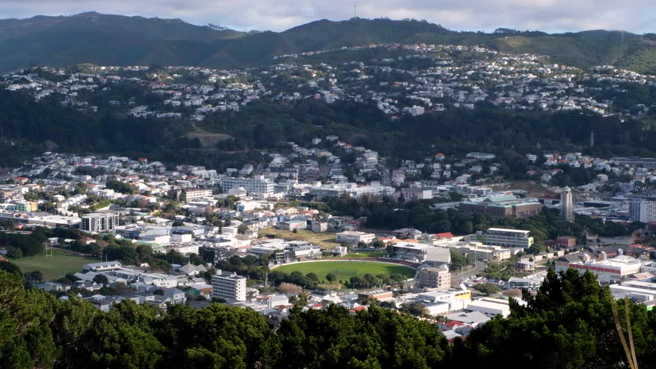 Cityscape with Buildings and Hills
