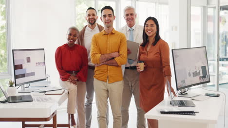 grupo, retrato o personas de negocios felices