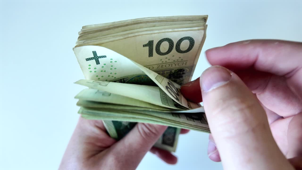 가까운 손으로 돈을 세는 pln