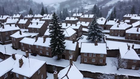 snowy village aerial view