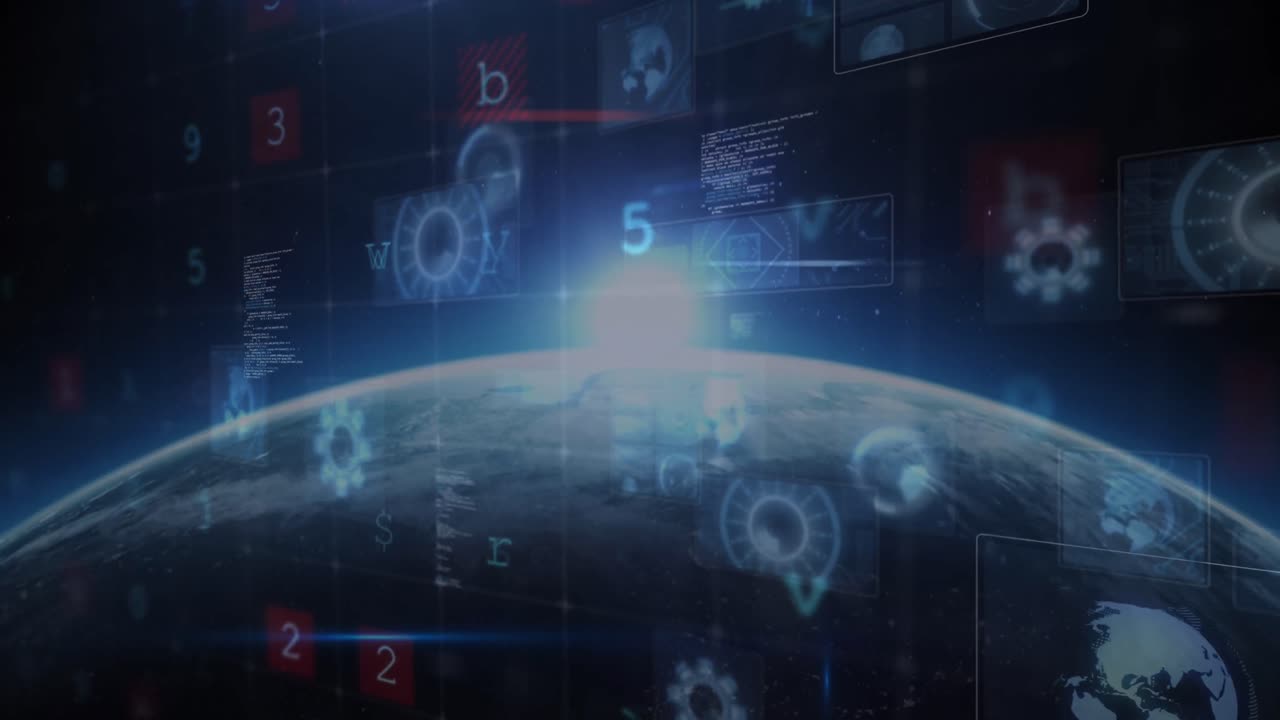 Animation of cyber attack warning over scopes scanning and data processing