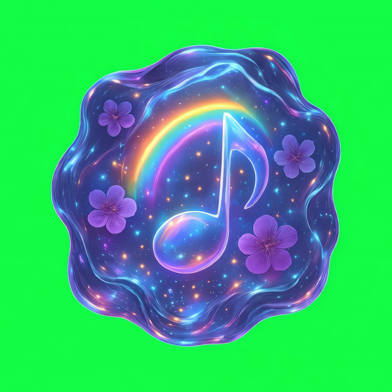 Celestial music note with flowers animation isolated asset, transparent 4K video, alpha channel