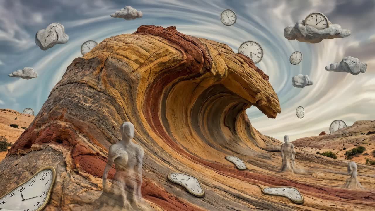 Surreale Landschaft mit schmelzenden Uhren
