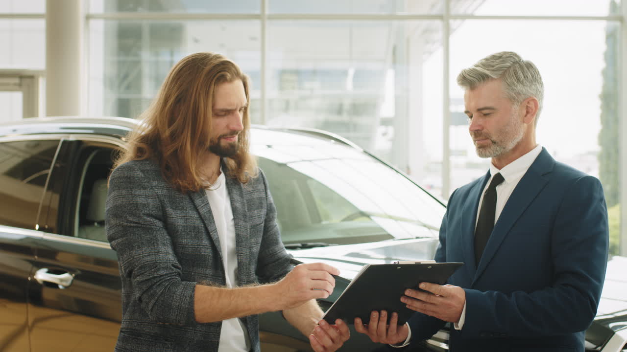 concesionario de automóviles cerrando una venta