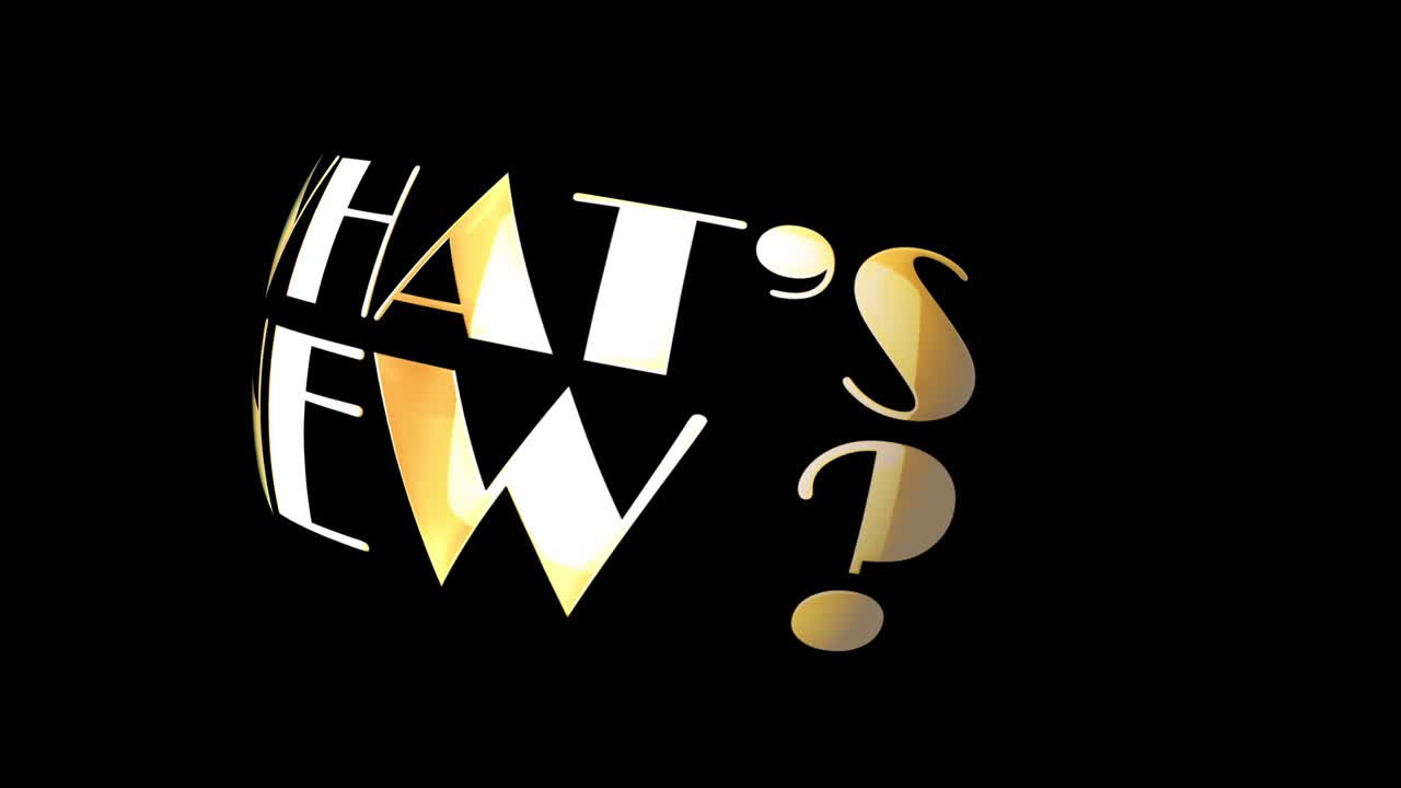 4K golden word WHATS NEW Title 3D Illustration of isolated word Whats New rotation loop animation concept isolate using QuickTime Alpha Channel ProRes 4444 for business, marketing and advertising.