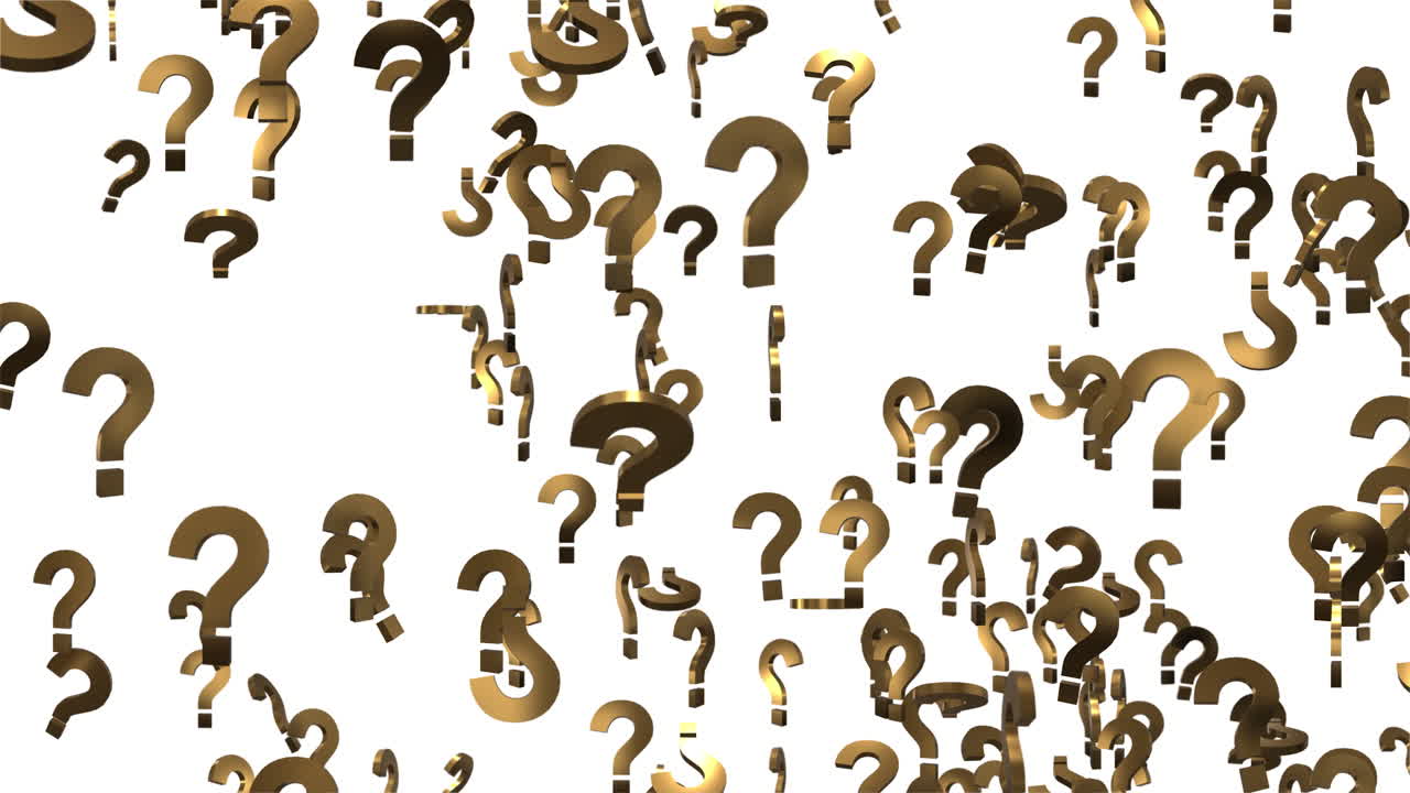 Falling Golden Question Marks on White and Green Screen