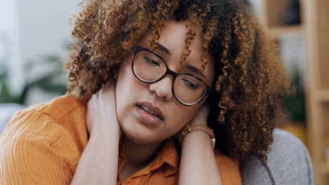 Neck-pain,-anxiety-and-black-woman-on-a-sofa