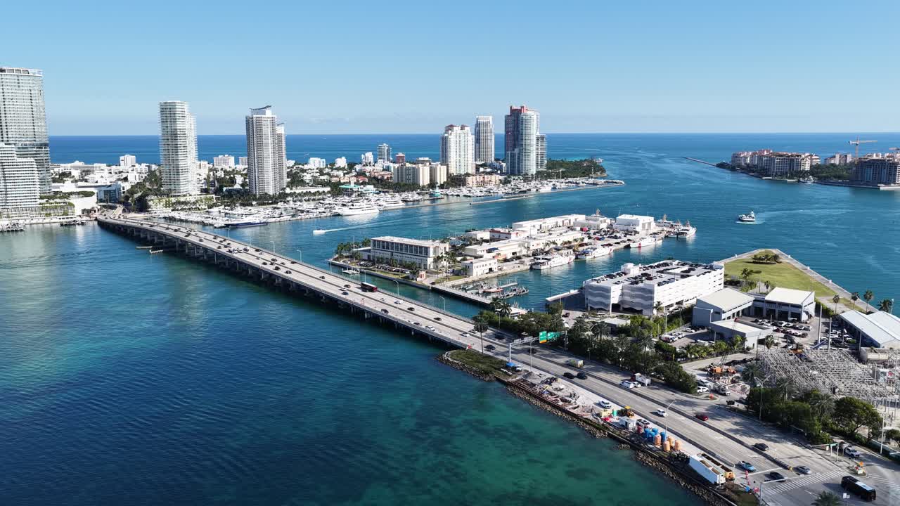 Miami Beach Skyline At Miami Beach In Florida United States. Scenic Highrise Buildings. Beautiful Skyline. Big City Landscape. Miami Beach Skyline In Florida United States. Urban Beach